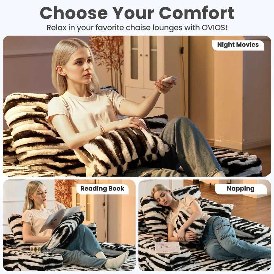 Boneless Chaise Lounge,Luxurious Faux Fur, No Assembly Required
