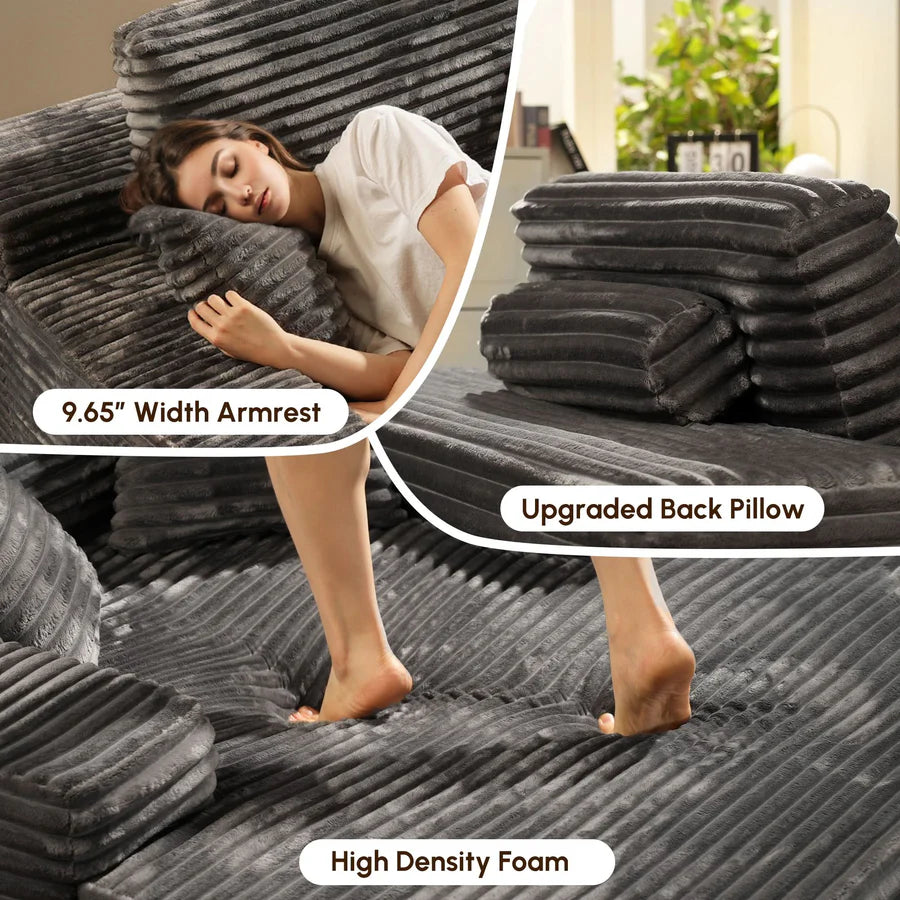 Boneless Chaise Lounge,Luxurious Faux Fur, No Assembly Required