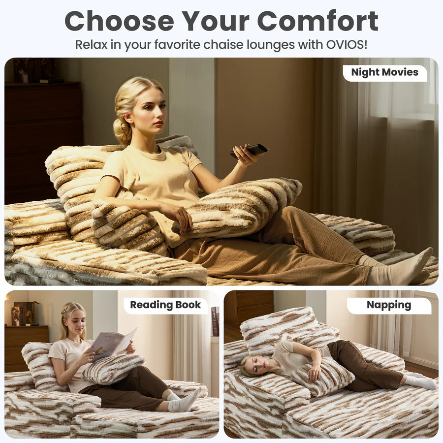 Boneless Chaise Lounge,Luxurious Faux Fur, No Assembly Required