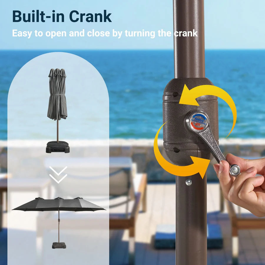 LED Patio Umbrella - Double-Sided Solar Powered with Base