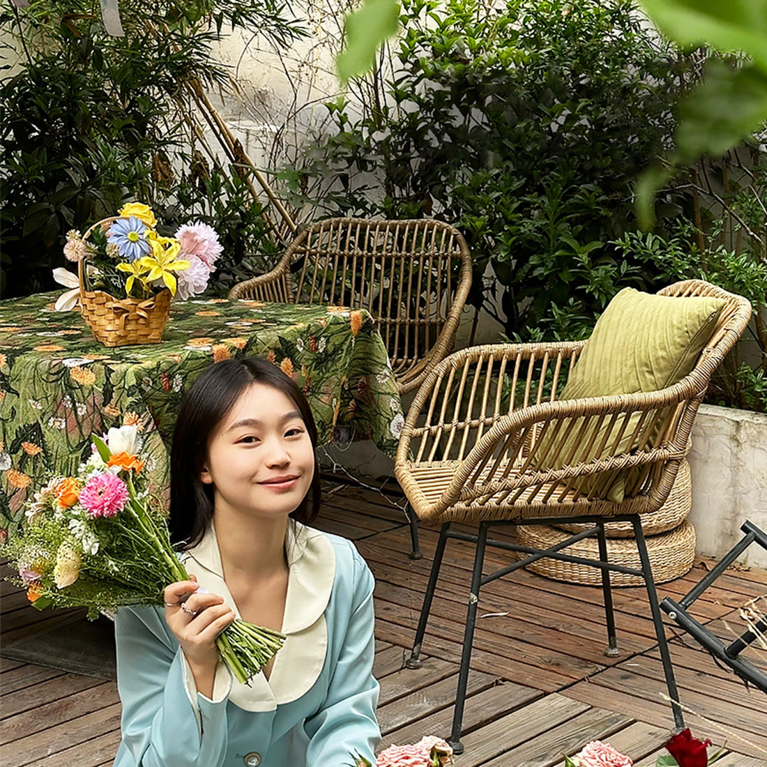 Balcony rattan chair  outdoor table and chair modern minimalist leisure courtyard outdoor Nordic rattan small coffee table combination