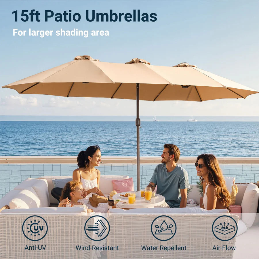 Outdoor Patio Umbrella – Double-Sided Rectangular Market Umbrella with Base