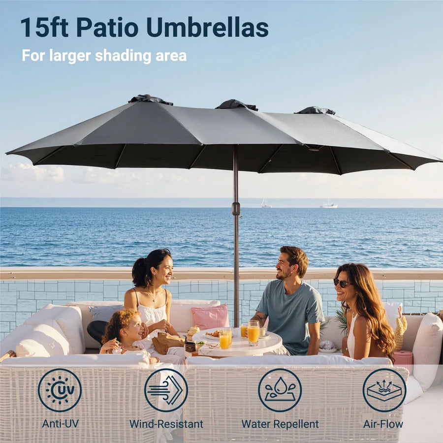 Outdoor Patio Umbrella – Double-Sided Rectangular Market Umbrella with Base