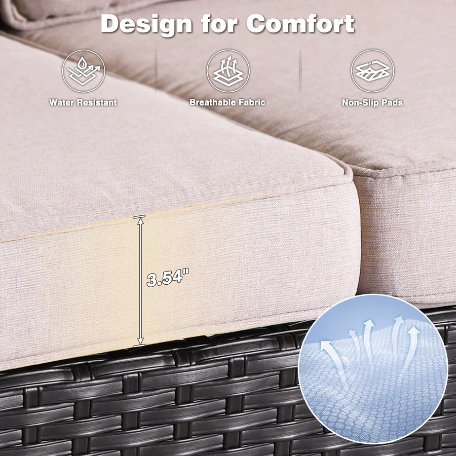 Outdoor Couch 3-Piece with Ottoman Kenard Curved Handrest