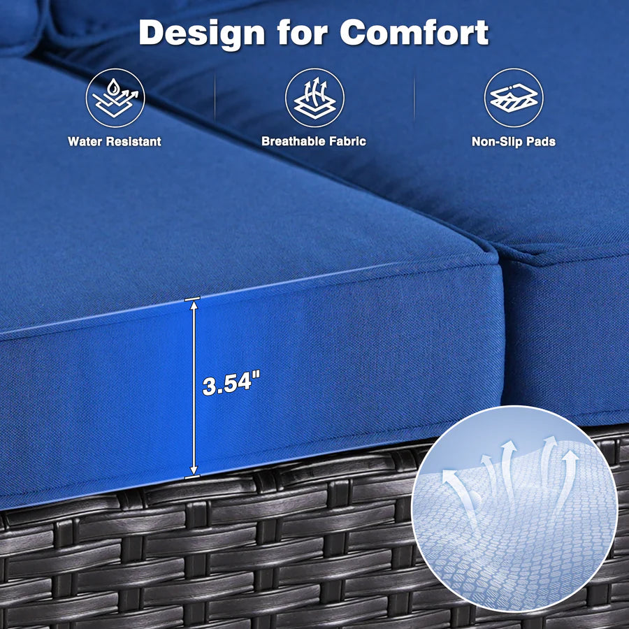 Outdoor Couch 3-Piece with Ottoman Kenard Curved Handrest