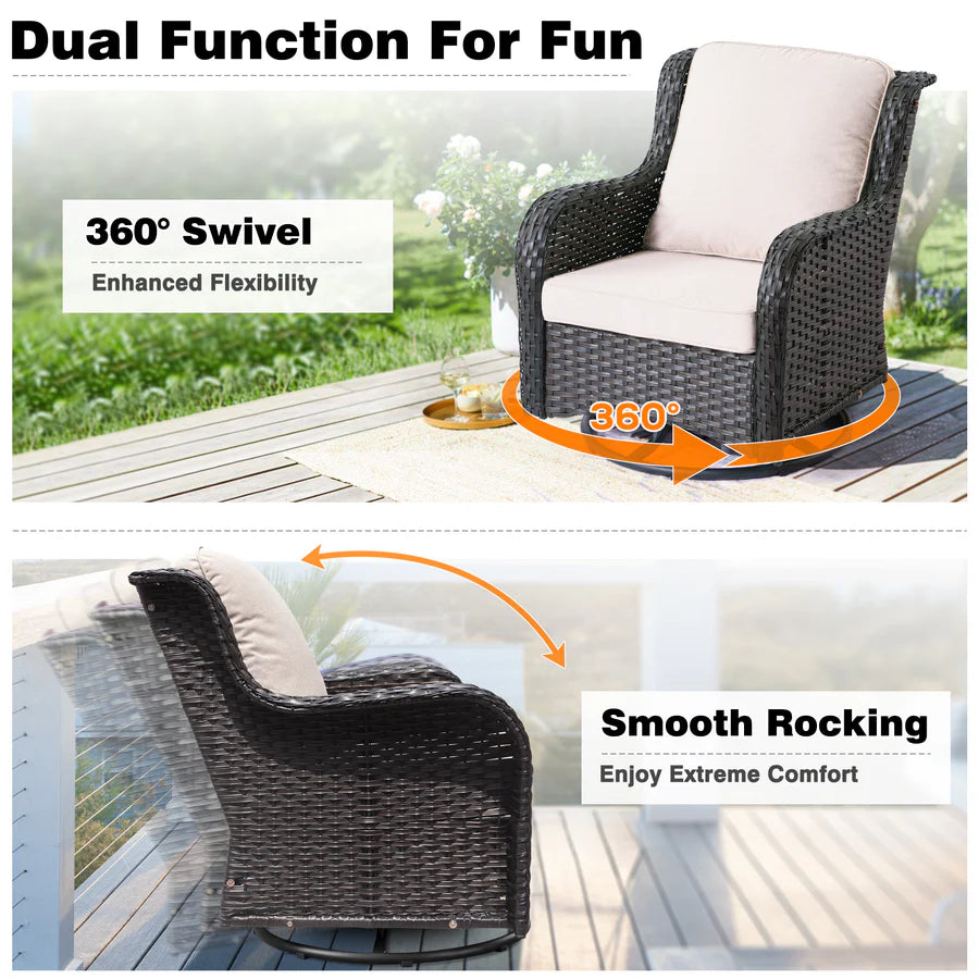 Outdoor Furniture 9-Piece with 30'' Fire Pit Table and Kenard 2 Rocking Chairs