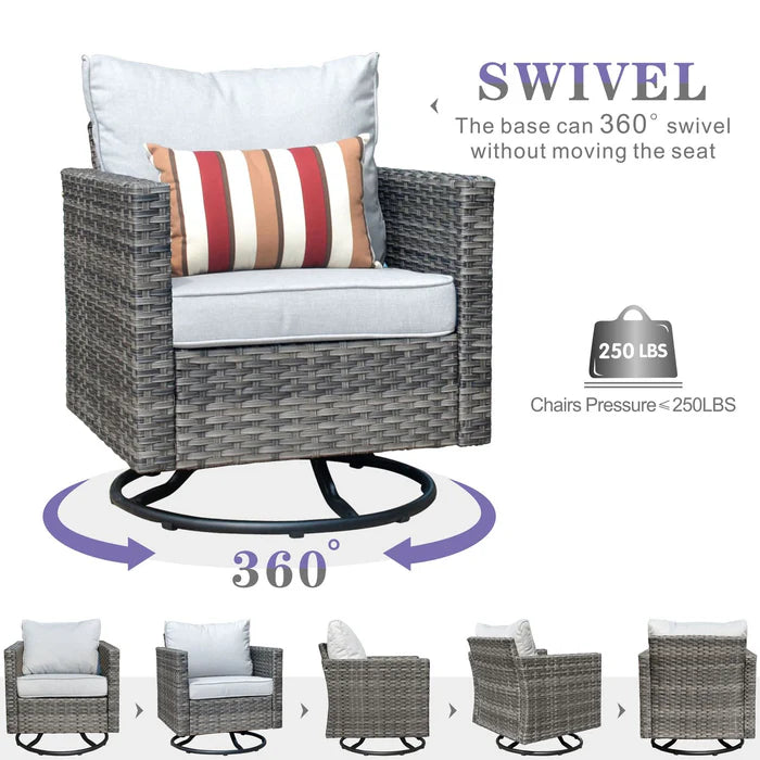 Outdoor Sectional Furniture 6-Piece with Rocking Chair and 30'' Fire Pit Table