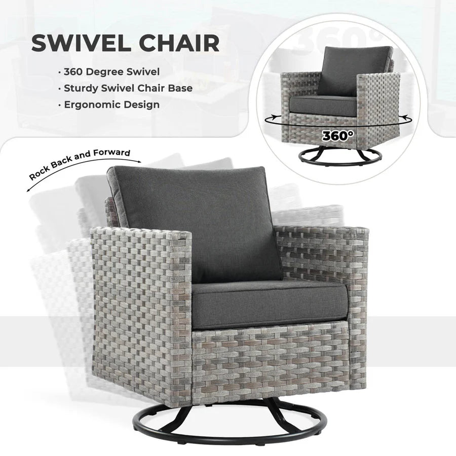 New Rimaru Series Patio Furniture Set 16-Piece include Swivel Chairs and 42"Rectangle Fire Pit Table Partially Assembled