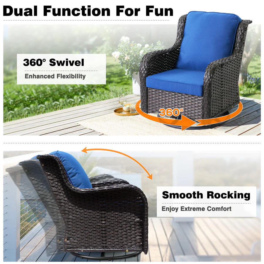 Patio Conversation Set 10-Piece with Rocking Chairs and Table Kenard