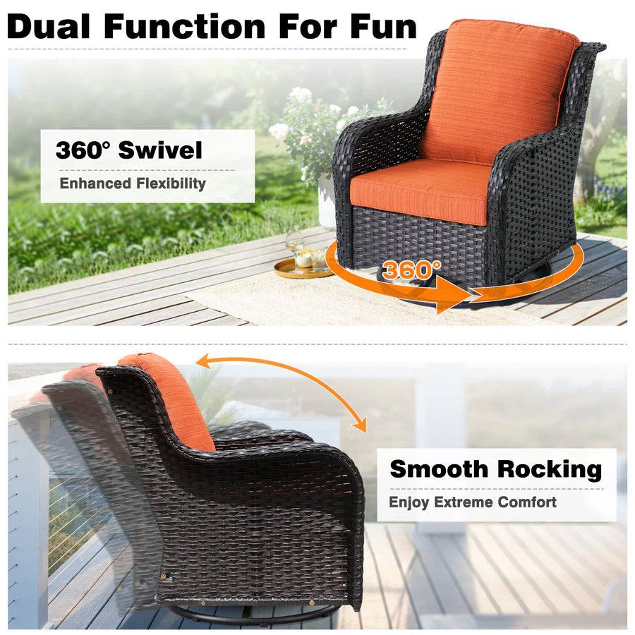 Patio Conversation Set 10-Piece with Rocking Chairs and Table Kenard