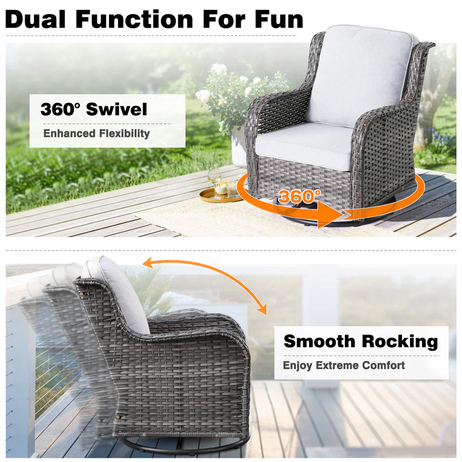 Patio Conversation Set 10-Piece with Rocking Chairs and Table Kenard
