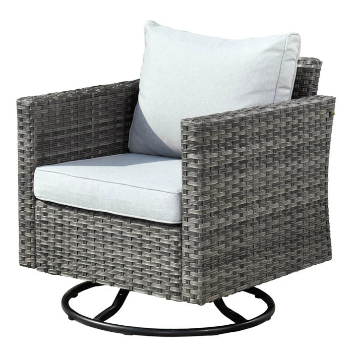 Patio Furniture 11-Piece Outdoor Sectional Sofa Set with Wicker Rocking Swivel Chairs and 42.12'' Fire Pit