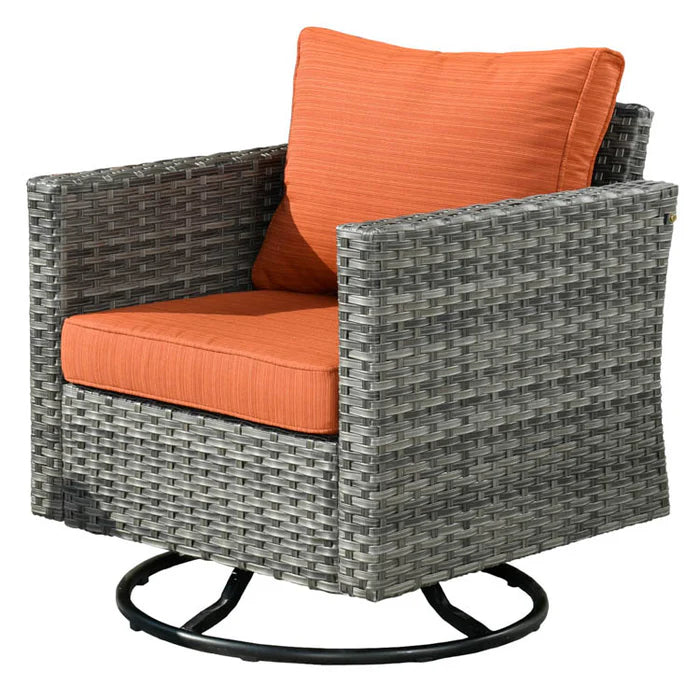 Patio Furniture 13-Piece Outdoor Sectional Sofa Set with Wicker Rocking Swivel Chairs and 42.12'' Fire Pit
