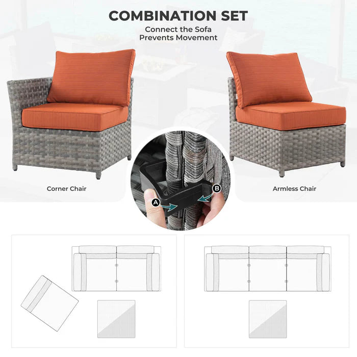 New Rimaru Series Patio Furniture Set 10-Piece include 42"Rectangle Fire Pit Table Partially Assembled