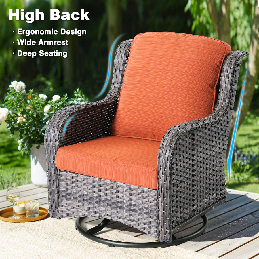 Patio Furniture Set 3-Piece with Swivel Chairs and Side Table Kenard