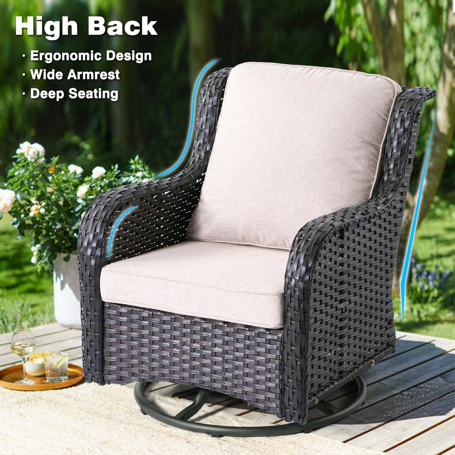 Patio Furniture Set 3-Piece with Swivel Chairs and Side Table Kenard
