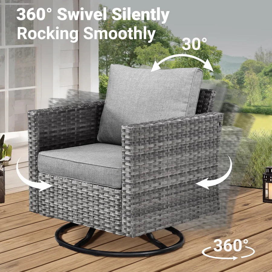 Patio Vultros 6-Piece Set With Swivel Chair Lover seat and 30'' Propane Fire Pit Table