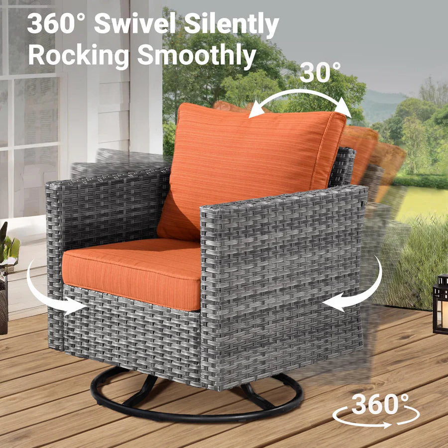 Patio Vultros 6-Piece Set With Swivel Chair Lover seat and 30'' Propane Fire Pit Table