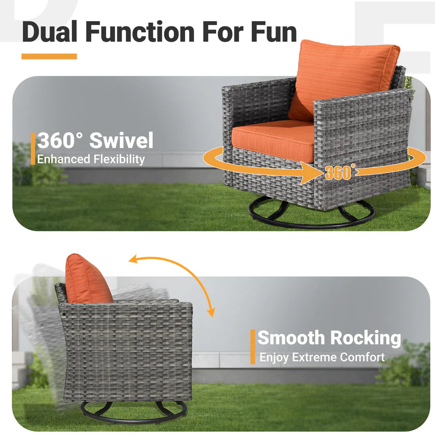 Patio Vultros 7-Piece Set With Swivel Chair and Rectangle 42'' Propane Fire Pit Table