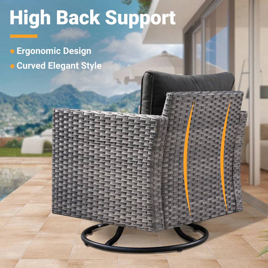 Patio Vultros 7-Piece Set With Swivel Chair and Rectangle 42'' Propane Fire Pit Table