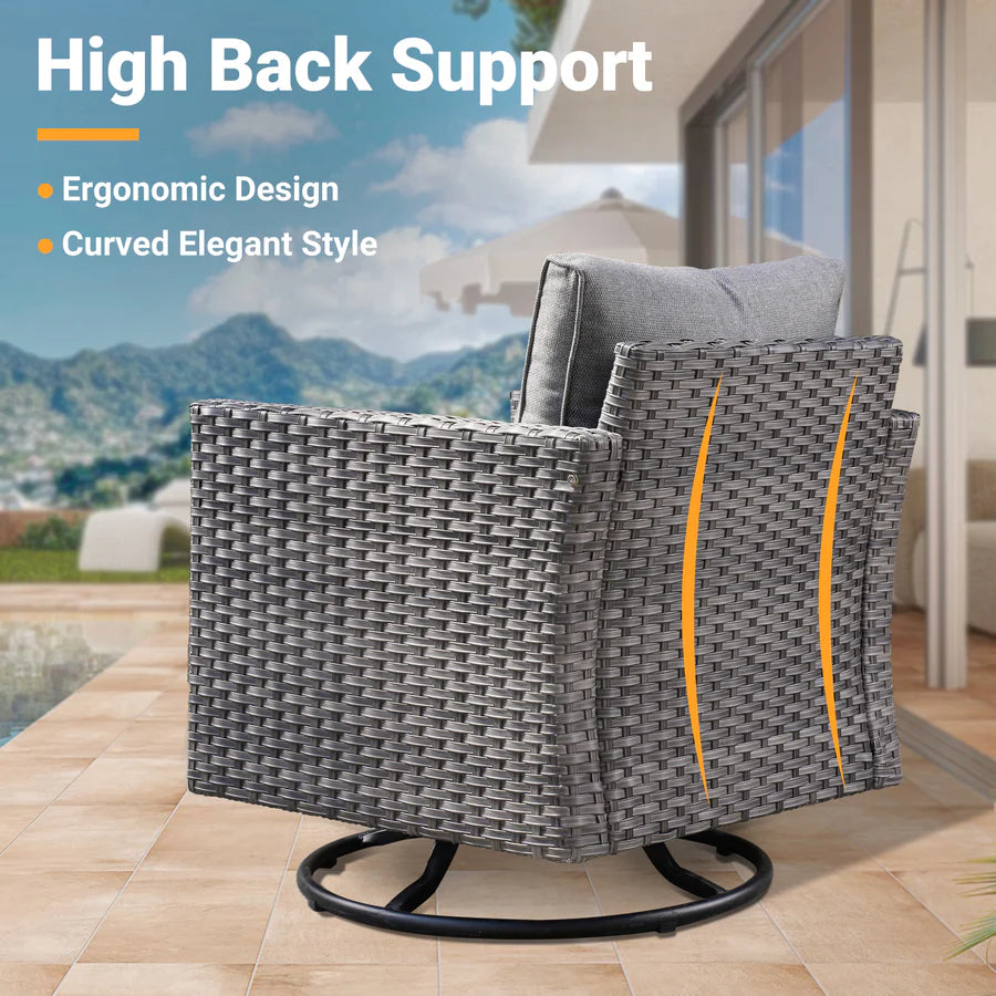 Patio Vultros 7-Piece Set With Swivel Chair and Rectangle 42'' Propane Fire Pit Table
