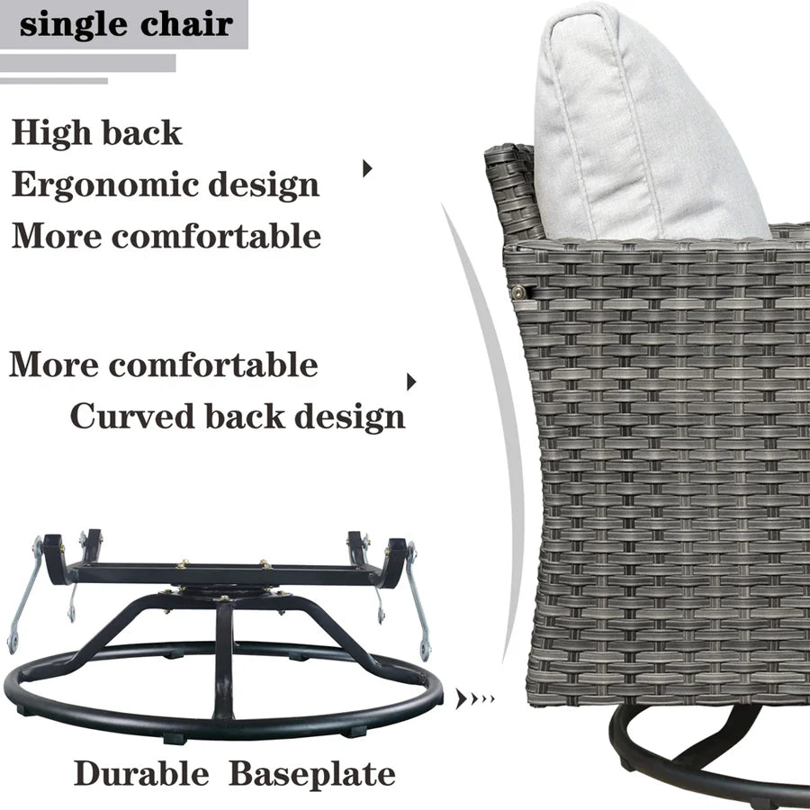 Patio Vultros 7-Piece Set with 2 Rocking chairs and 30'' Propane Fire Pit Table