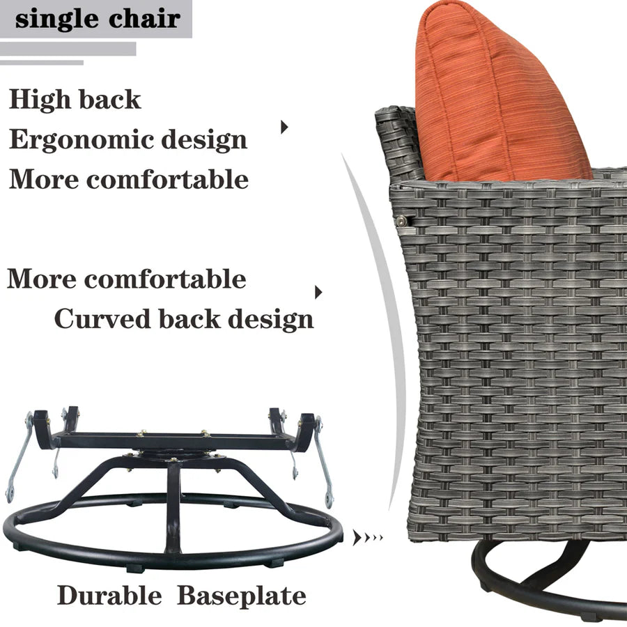 Patio Vultros 7-Piece Set with 2 Rocking chairs and 30'' Propane Fire Pit Table