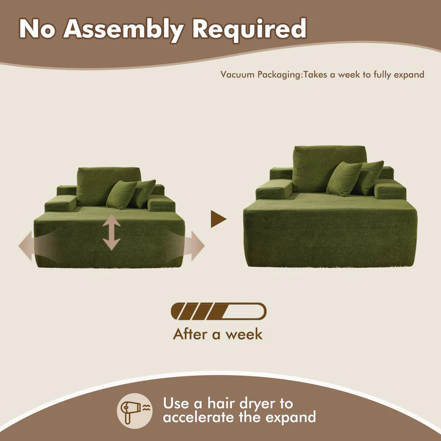 Plush Velvet Chaise Lounge Sofa Bed - Oversized Sleeper Couch for Living Room