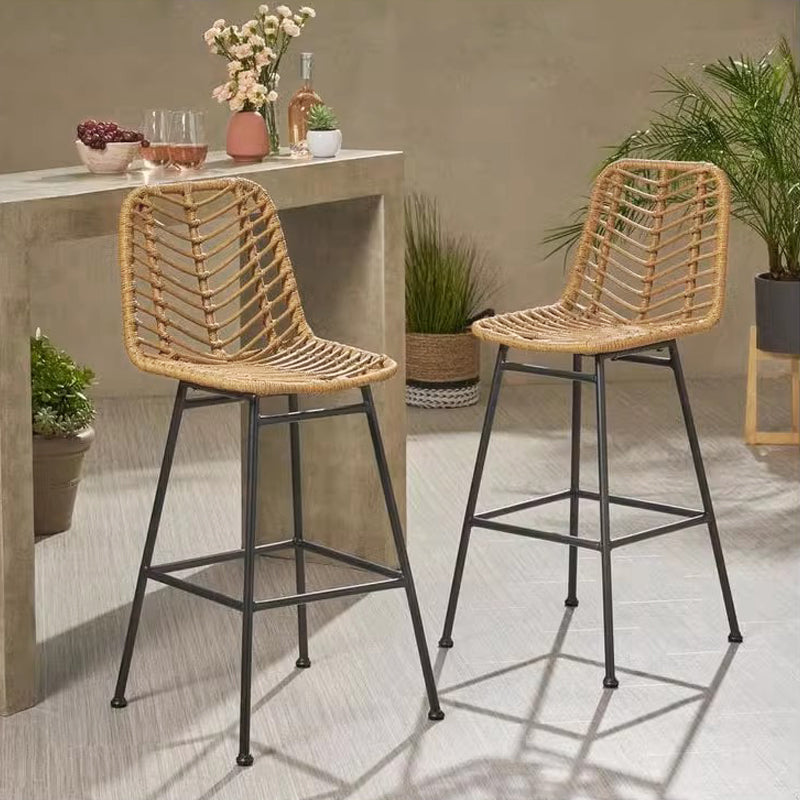 Outdoor bar counter chair, open-air leisure rattan high-leg stool, iron art bar chair, household restaurant patio waterproof dining chair
