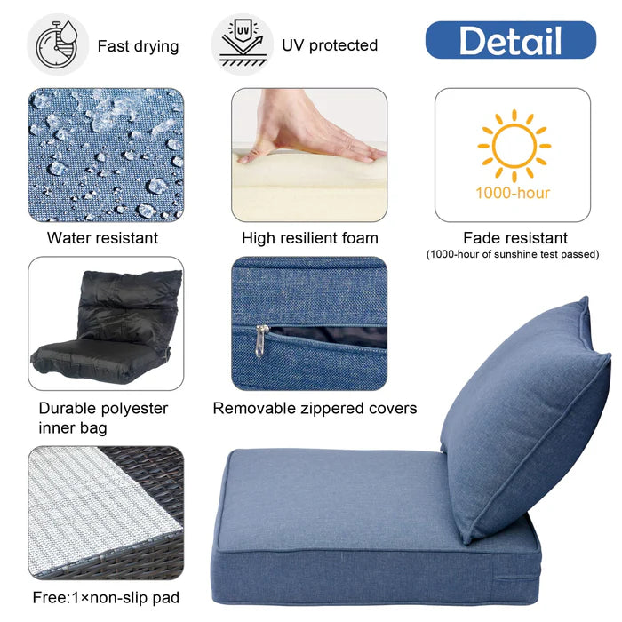 Replacement Seat Back Cushions Set with Olefin Fabric and Zipper, 25'' x 25'', Not suitable for  Patio Furniture