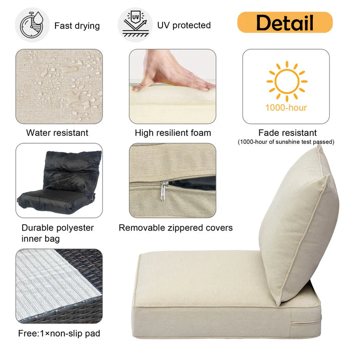 Replacement Seat Back Cushions Set with Olefin Fabric and Zipper, 24'' x 24''
