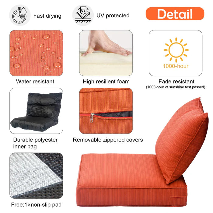 Replacement Seat Back Cushions Set with Olefin Fabric and Zipper, 25'' x 25'', Not suitable for  Patio Furniture