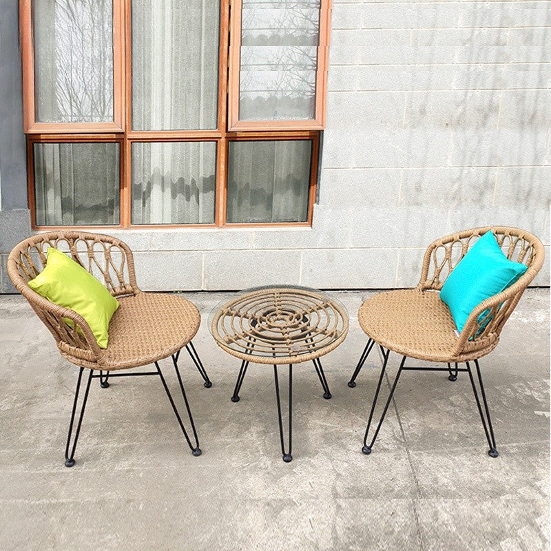 Balcony outdoor tea table and chair combination, guesthouse courtyard leisure, Nordic style, hand-woven rattan chair