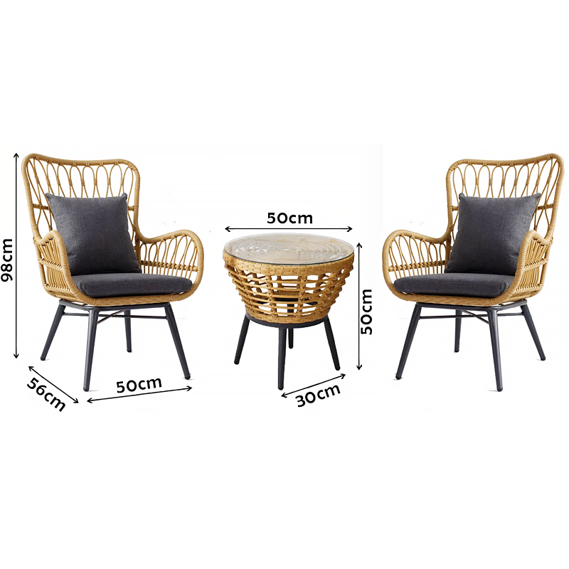 Outdoor balcony table and chair three piece set combination courtyard leisure lazy small backrest chair lounge chair Nordic style handmade rattan chair