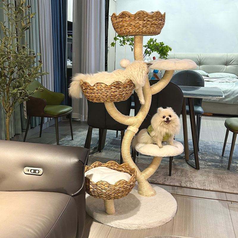 Natural Plantain Leaves Weaving Large Cat Tree Tower Cat Bed Cat Toy Tree With Sisal Scratch Column Home Decor Furniture