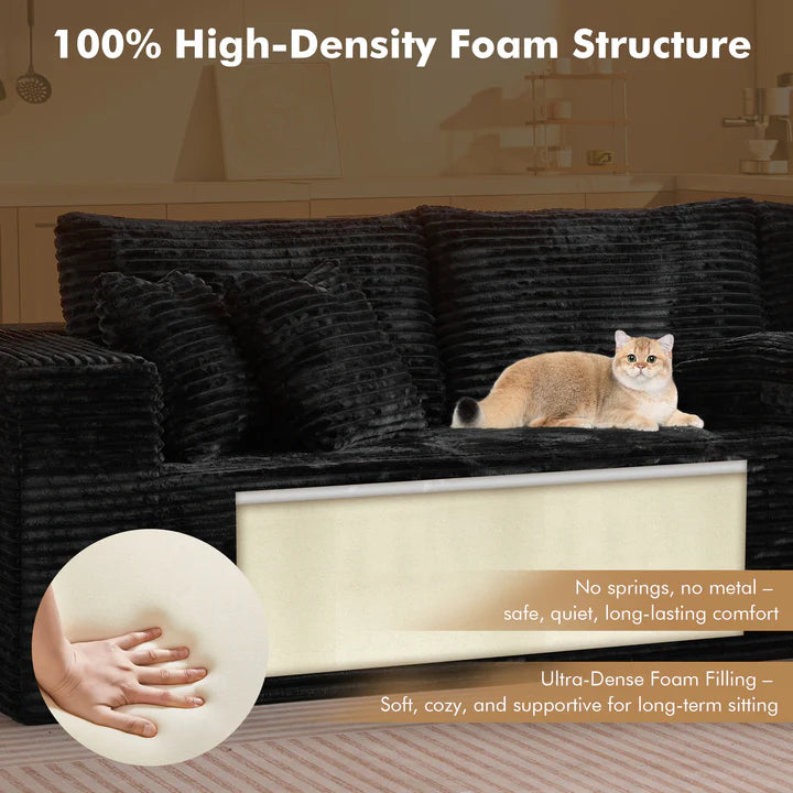 104" L-Shape Modular Couch with Chaise, Plush Corduroy Fabric, No Assembly Required