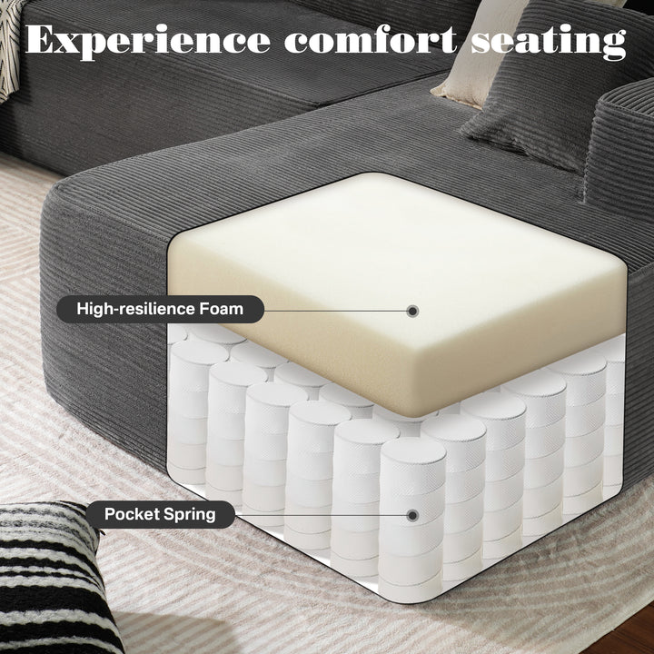 104" L-Shape Modular Couch with Chaise, Plush Corduroy Fabric, No Assembly Required