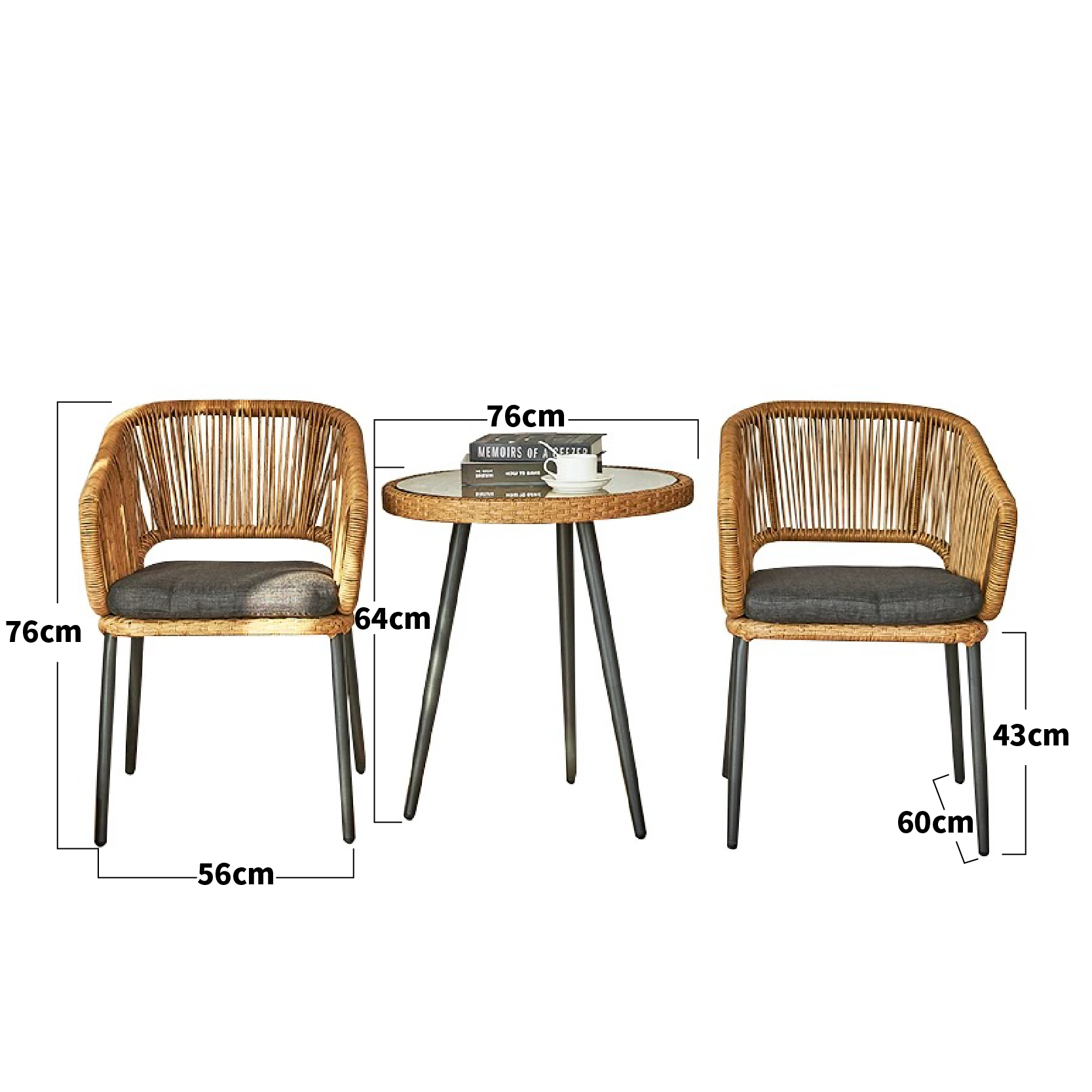 Outdoor Furniture Set: Three-Piece Rattan Garden Chair Set Nordic-Style B&B Dining Chairs with Backrest Rattan Woven Chairs for Relaxation