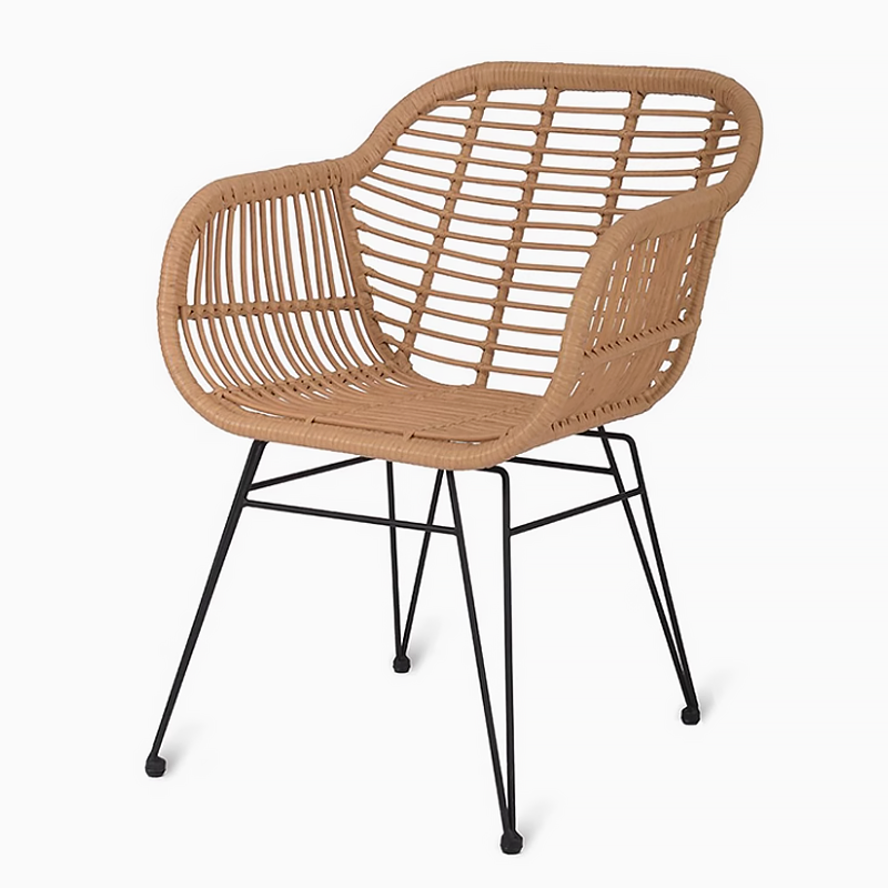 Outdoor balcony three piece set, household iron rattan leisure chair, solid wood table, courtyard simple handmade