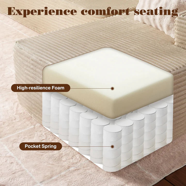 104" L-Shape Modular Couch with Chaise, Plush Corduroy Fabric, No Assembly Required