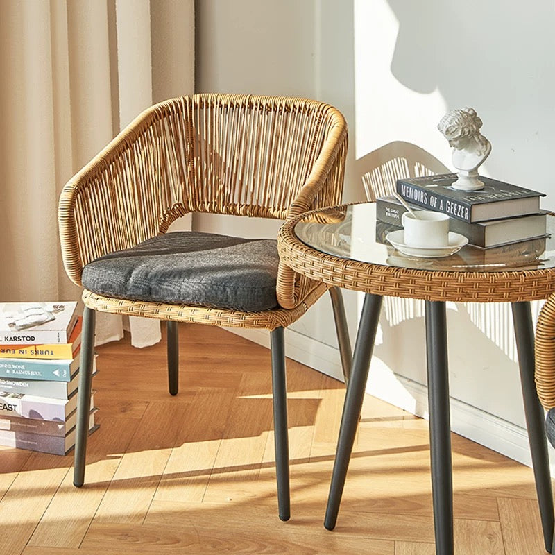 Outdoor Furniture Set: Three-Piece Rattan Garden Chair Set Nordic-Style B&B Dining Chairs with Backrest Rattan Woven Chairs for Relaxation