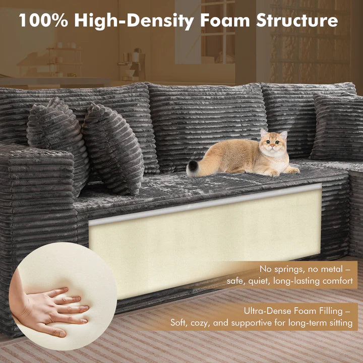 104" L-Shape Modular Couch with Chaise, Plush Corduroy Fabric, No Assembly Required