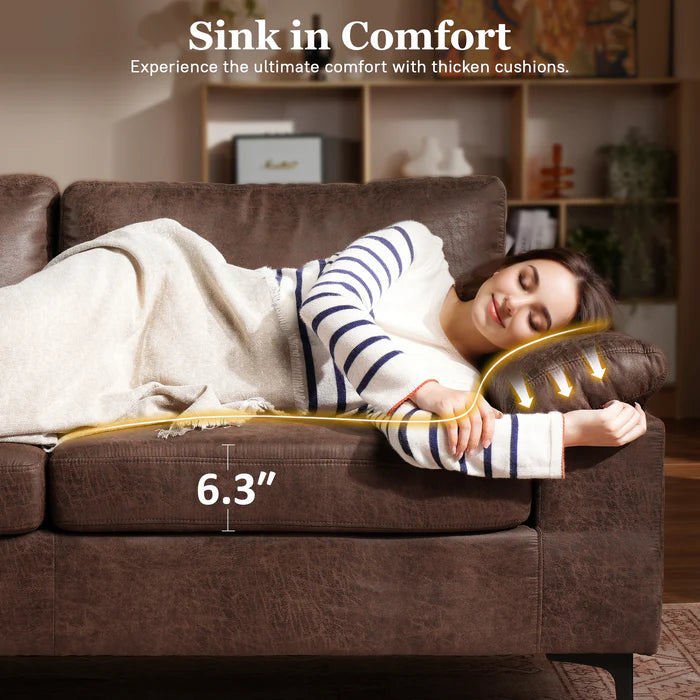 100.40" Reversible Chaise Sofa Suede Fabric