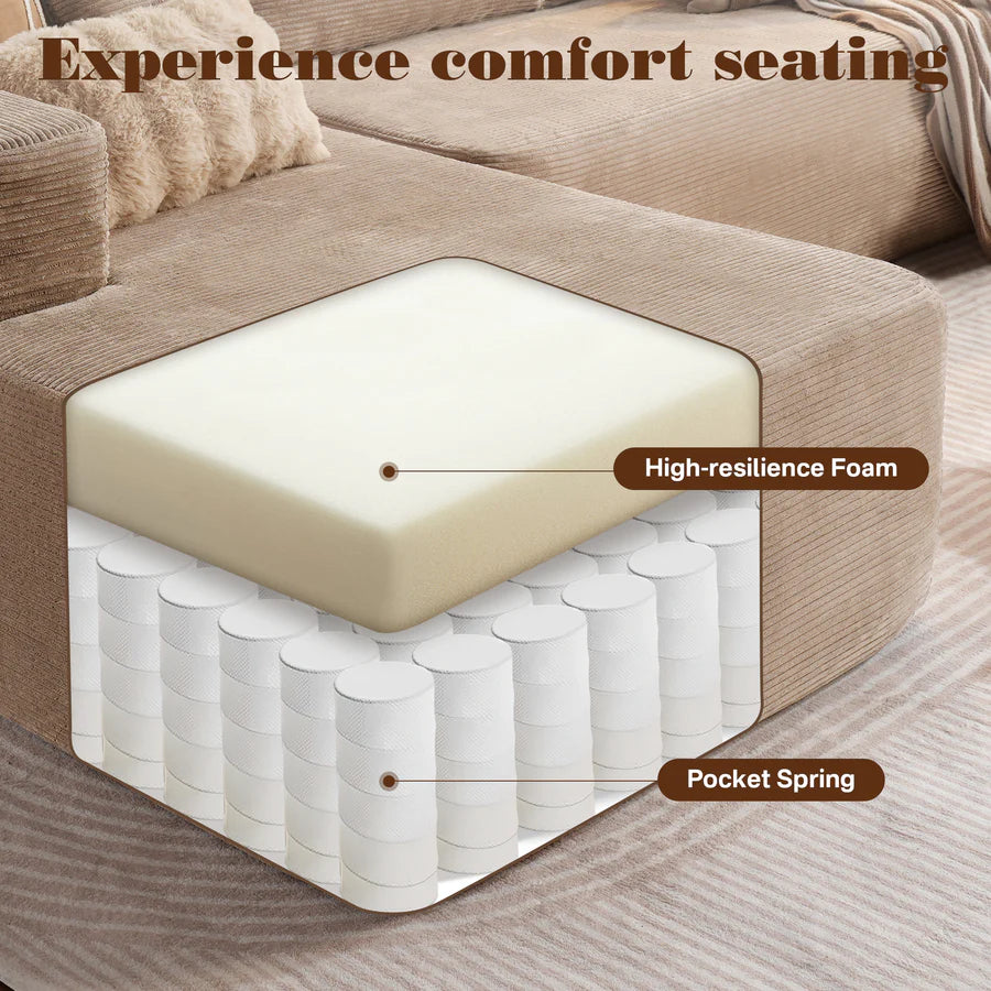104" L-Shape Modular Couch with Chaise,Corduroy Fabric,No Assembly Required