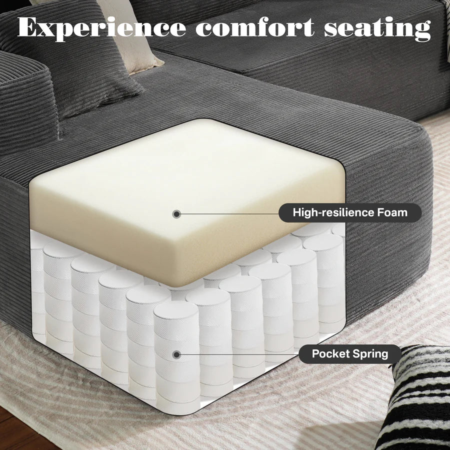 104" L-Shape Modular Couch with Chaise,Corduroy Fabric,No Assembly Required