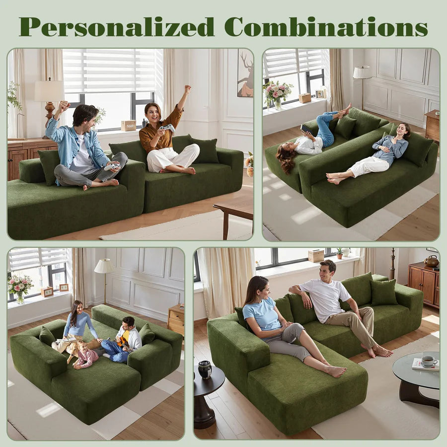 104" L-Shape Modular Couch with Chaise, Plush Corduroy Fabric, No Assembly Required