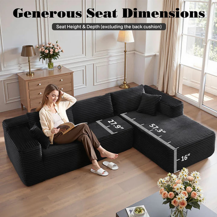 104" L-Shape Modular Couch with Chaise, Plush Corduroy Fabric, No Assembly Required