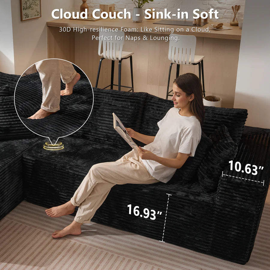 104" L-Shape Modular Couch with Chaise, Plush Corduroy Fabric, No Assembly Required