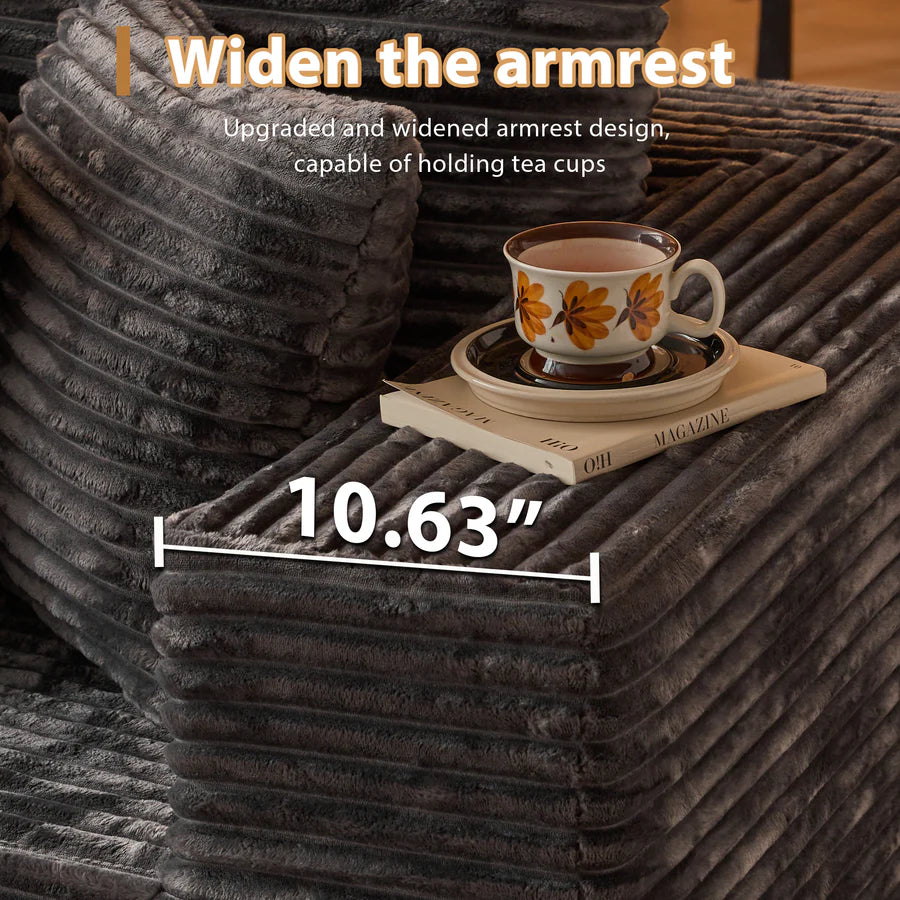 108" U-Shape Modular Couch with Ottoman, Plush Corduroy Fabric, No Assembly Required