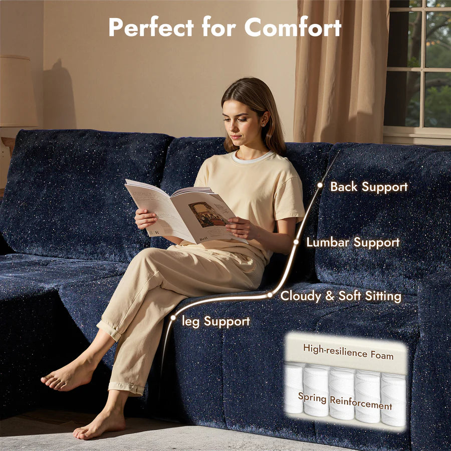 114" Cloud Sectional Sofa - L-Shaped Faux Leather Modular Couch with Deep Seat Chaise